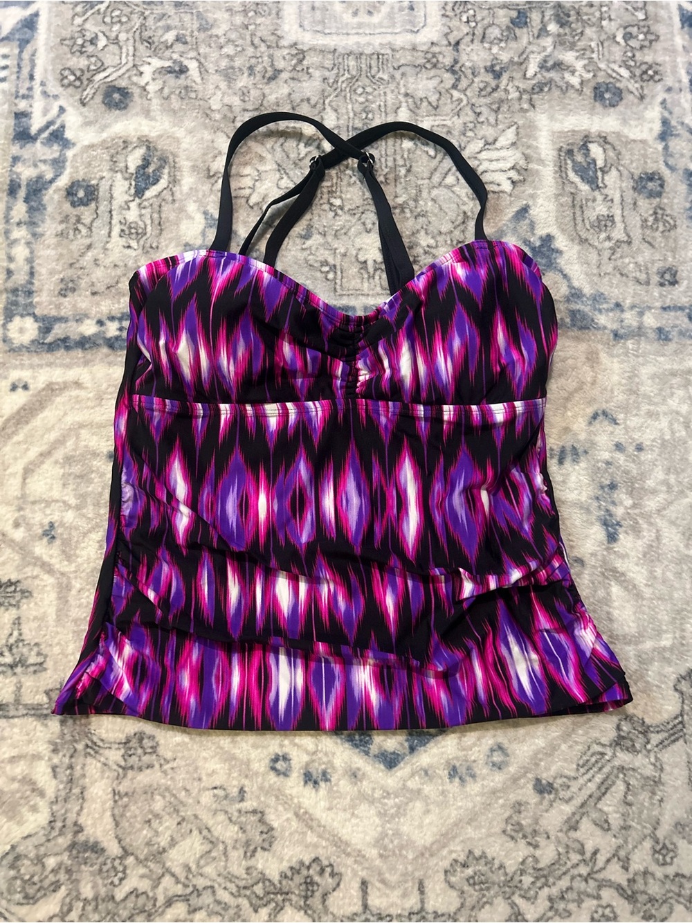 Vibrant Purple & Pink Patterned Tankini Top